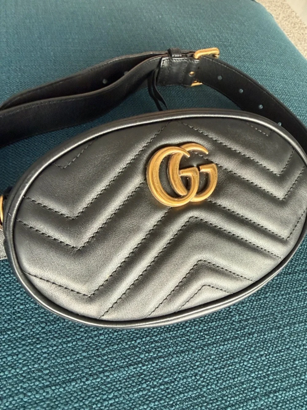 Gucci Black Quilted Leather Belt Bag with Gold Double G